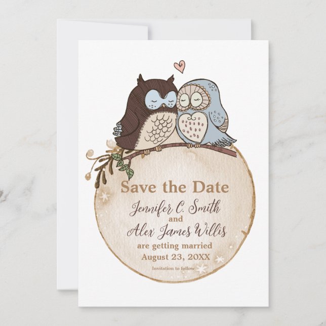 Cute Owl Themed Wedding Save the Date Woodland (Front)
