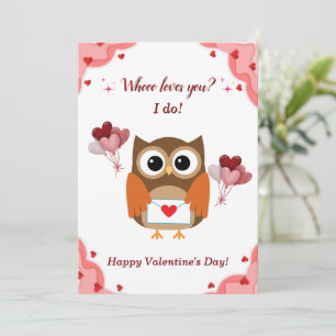 Cute Owl Valentines Day Card for Kids