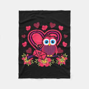 Cute Owl Valentines Day Gift Bird Owl  Fleece Blanket