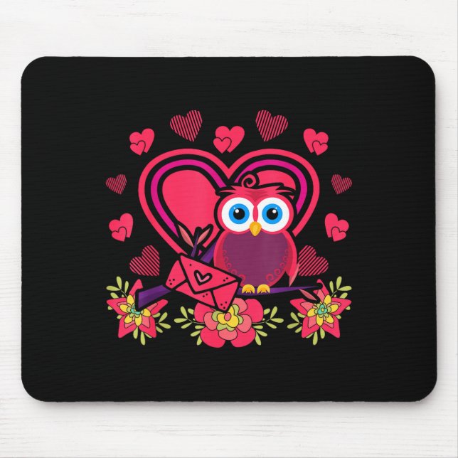 Cute Owl Valentines Day Gift Bird Owl  Mouse Pad (Front)