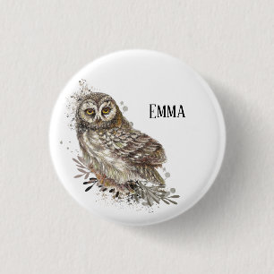 Cute Owl ,Watercolor Bird Nature 3 Cm Round Badge