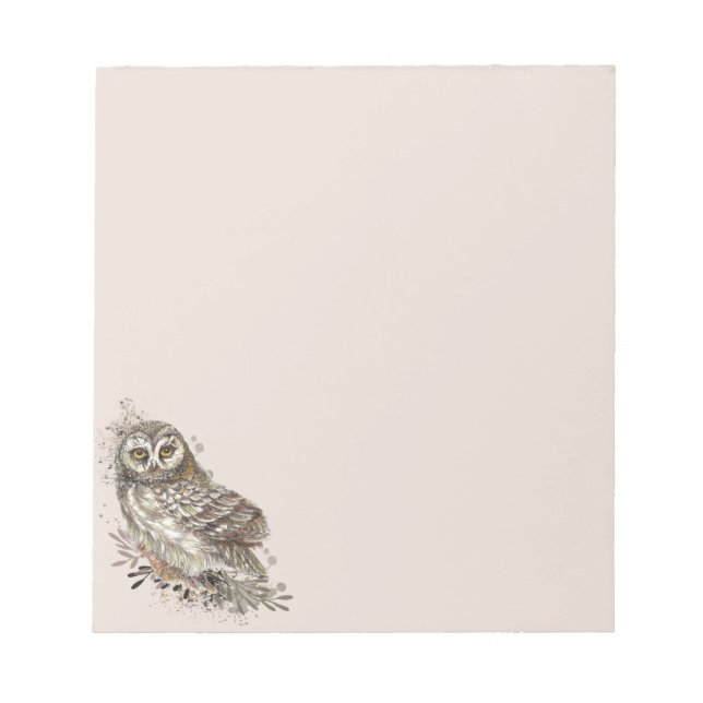 Cute Owl ,Watercolor Bird Nature Notepad (Front)