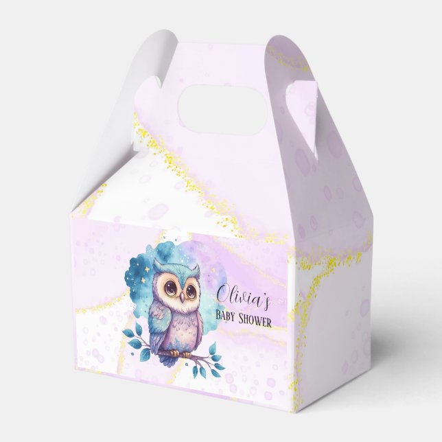 Cute Owl Watercolor Splash Girl Baby Shower Favour Box (Front Side)