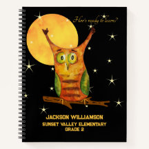 Cute Owl Watercolor Style Name School Year 