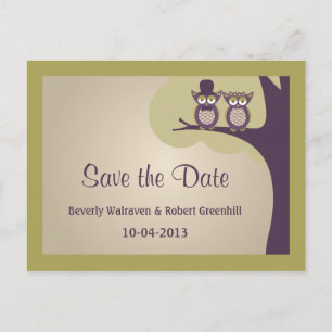 Cute Owl Wedding Save the Date Postcards