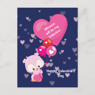 Cute Owl Who Will Be My Valentine Postcard