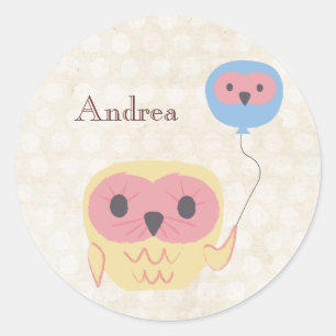 Cute Owl with Balloon Personalised Name Sticker