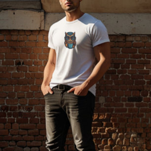 “Cute Owl with Coffee Cup” Funny Design T-Shirt
