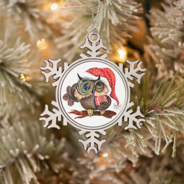 Cute Owl with Gift Christmas Ornament (Tree)