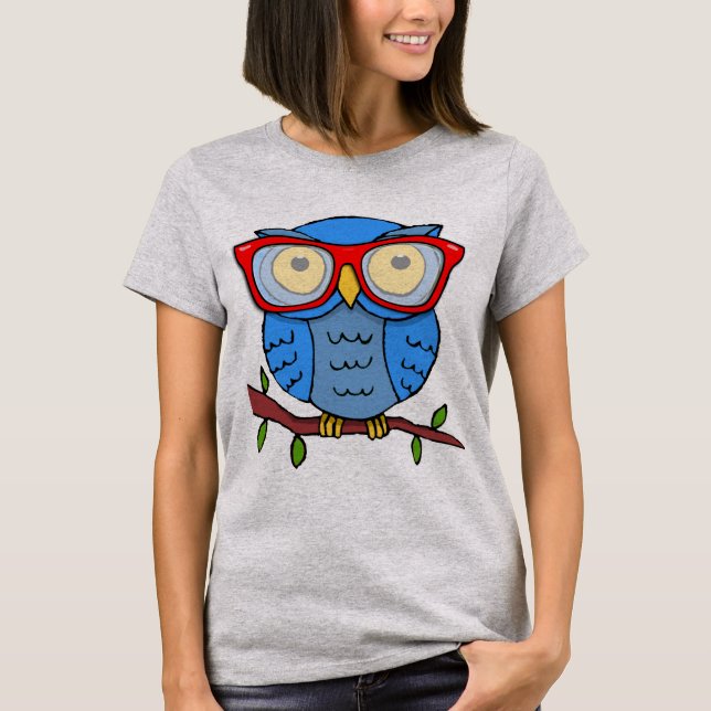 Cute Owl with Glasses T-Shirt (Front)