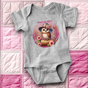 Cute Owl with Hat & Floral Scene Baby Bodysuit