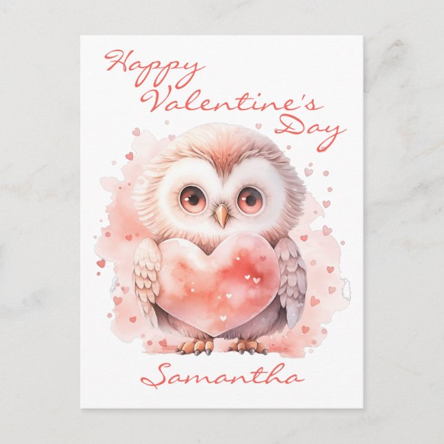 Cute Owl with Heart Valentine's Day Postcard (Front)