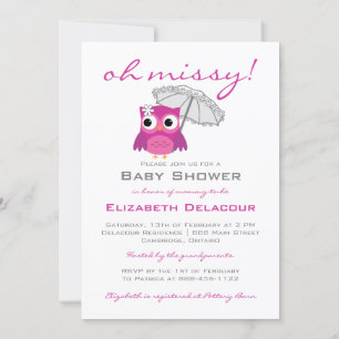 Cute Owl with Parasol Baby Shower Invitation