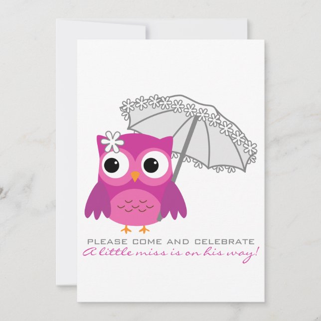 Cute Owl with Parasol Baby Shower Invitation (Front)
