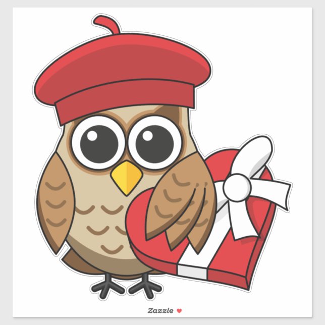 Cute Owl with Red Beret and Heart Box (Sheet)