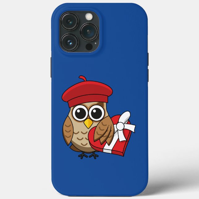 Cute Owl with Red Beret and Heart Box Case-Mate iPhone Case (Back)