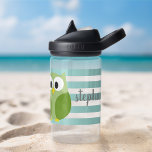 Cute Owl with Stripes - Script Name - blue green Water Bottle<br><div class="desc">Add your name to this design with bold stripes and a cute cartoon owl with big eyes. For advanced users, you can click on the edit/customise button and change the colours of the lines and the owl. Create your own and change the colours to your favourite combination. Also included -...</div>
