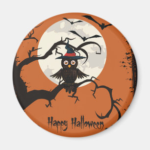 Cute owl with witches hat Happy Halloween Magnet