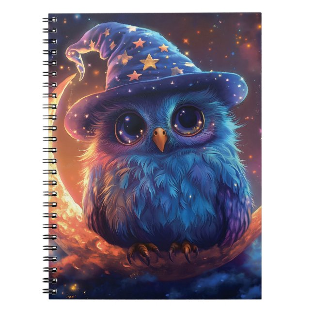Cute Owl Wizard on the Moon: Magical Fantasy Art Notebook (Front)