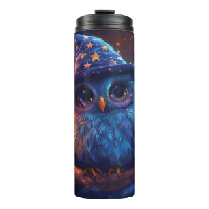 Cute Owl Wizard on the Moon: Magical Fantasy Art Thermal Tumbler