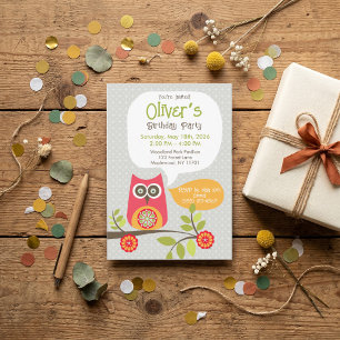 Cute Owl Woodland Birthday Party Invitation