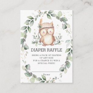 Cute Owl Woodland Greenery Wreath Diaper Raffle Enclosure Card