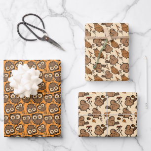 cute owls and birds pattern wrapping paper sheet