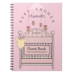 Cute Owls and Crib Baby Shower Guest Book- Spiral Notebook