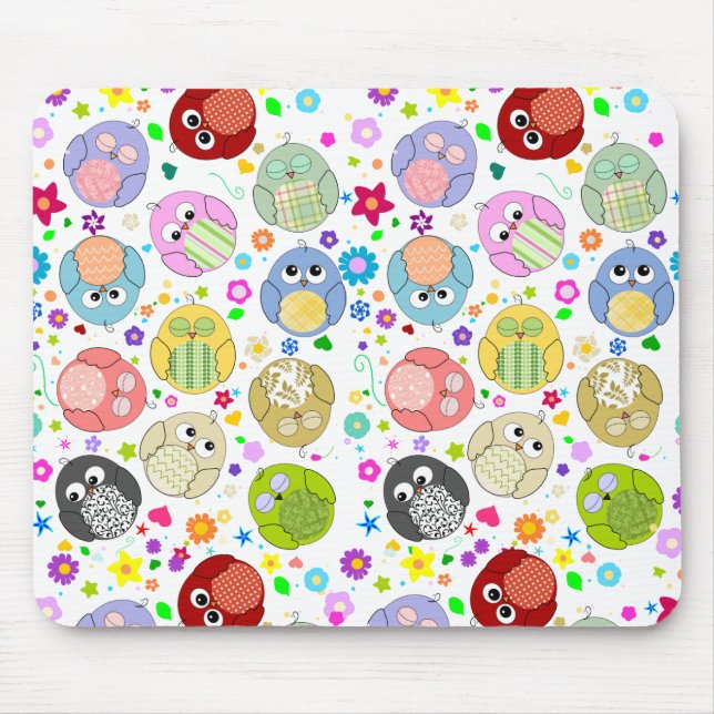 Cute Owls and Flowers pattern Mouse Pad (Front)