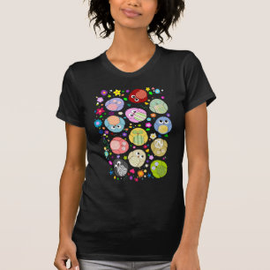 Cute Owls and Flowers pattern T-Shirt