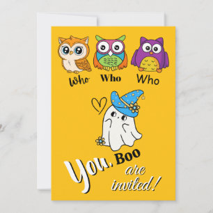 Cute Owls and Ghost Halloween Invitation