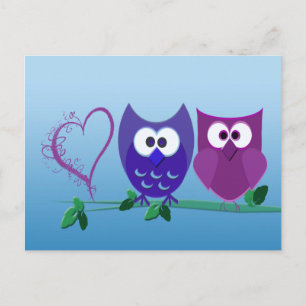 Cute Owls and Heart Postcard