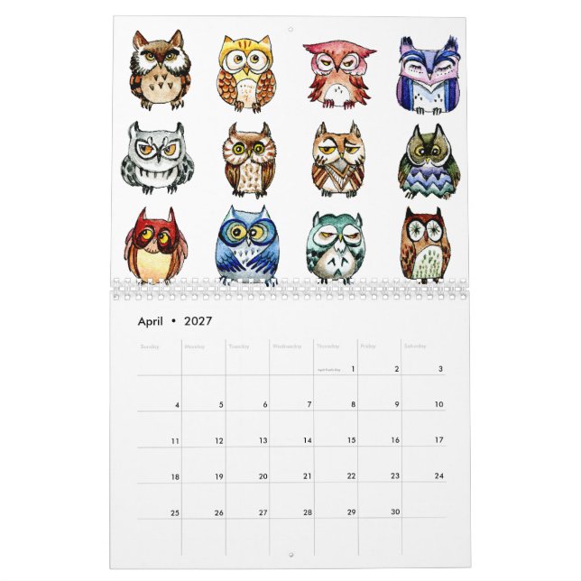 Cute owls art calendar (Apr 2027)