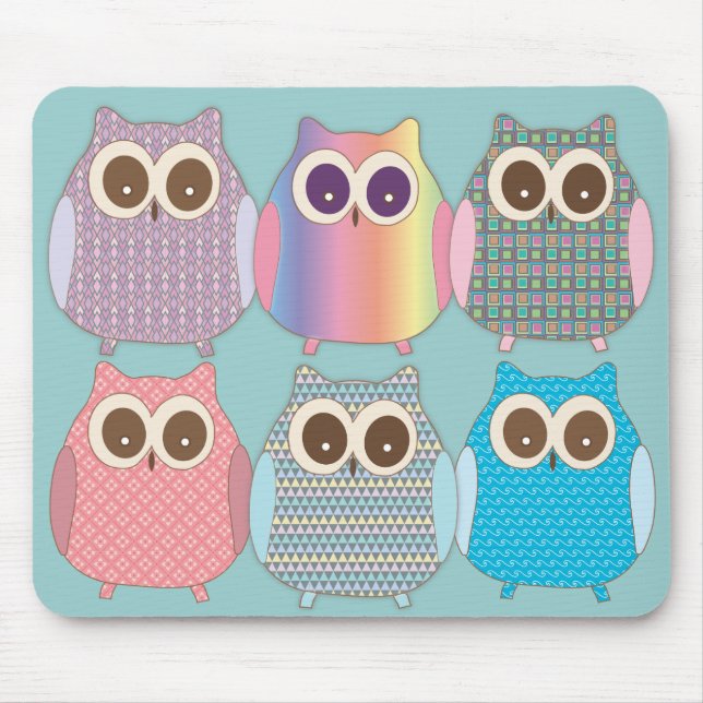 Cute Owls Assorted Colours Mouse Pad (Front)
