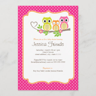 cute owls baby girl shower invitation