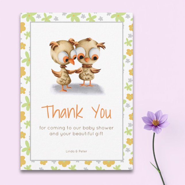 Cute Owls Baby Shower Thank You Card (Creator Uploaded)