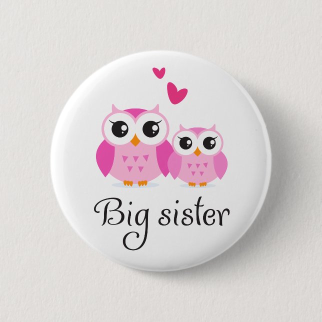 Cute owls big sister little sister cartoon 6 cm round badge (Front)