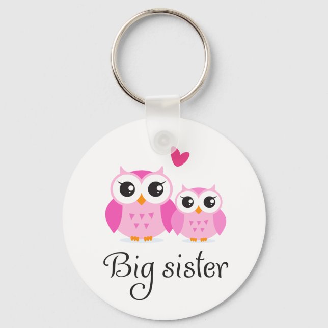 Cute owls big sister little sister cartoon key ring (Front)
