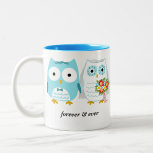 Cute Owls Bride and Groom Newlywed Mr. and Mrs. Two-Tone Coffee Mug