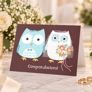Cute Owls Bride and Groom Wedding Congratulations Card