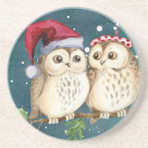 Cute Owls Christmas Coaster Holiday Table Decor