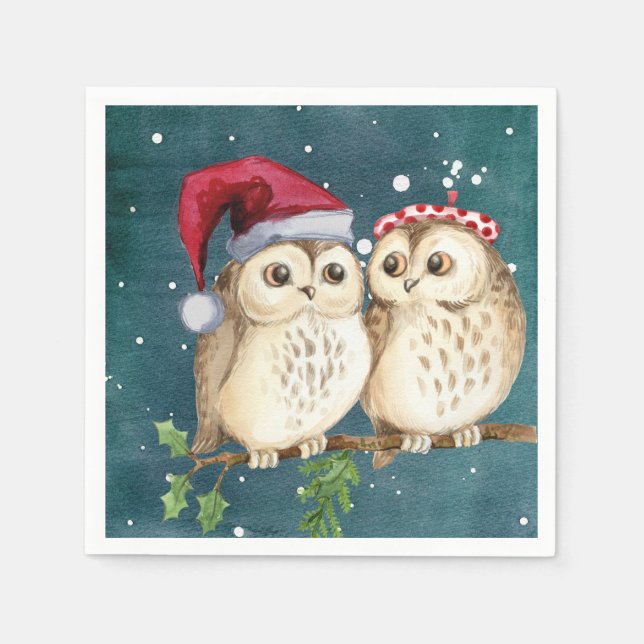 Cute Owls Christmas Napkin (Front)