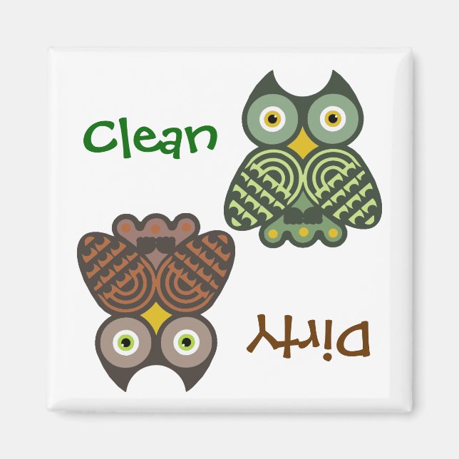 Cute Owls Clean Dirty Dishwasher Magnet (Front)