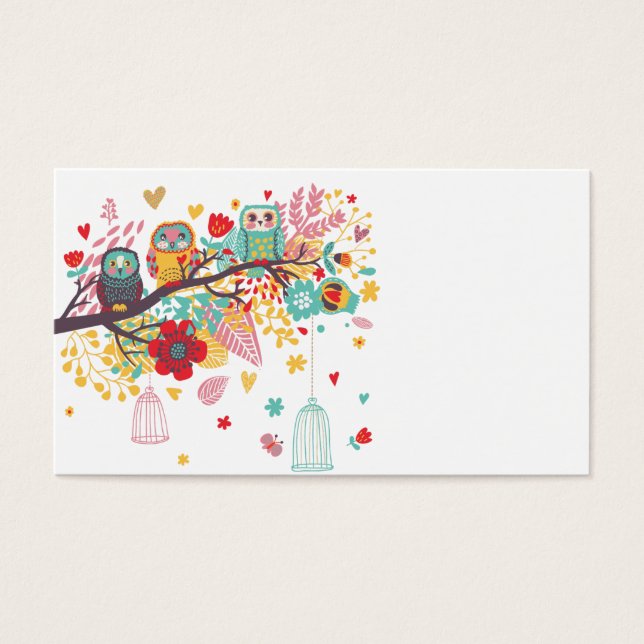 Cute Owls colourful floral hearts background (Front)