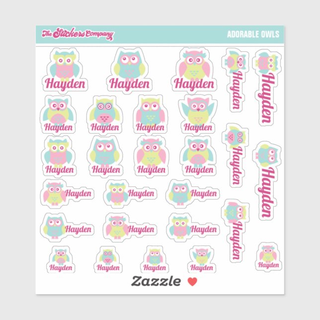 Cute Owls Custom Name Labels | School (Sheet)