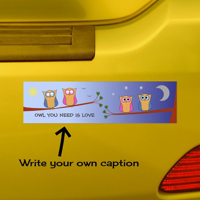 Cute owls custom text day night bumper sticker (Creator Uploaded)