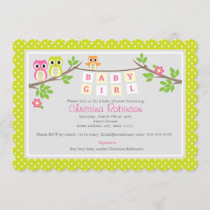 cute owls girl baby shower invitation