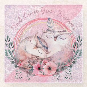 Cute Owls Glass Coaster