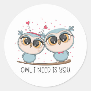 Cute Owls in Love Classic Round Sticker