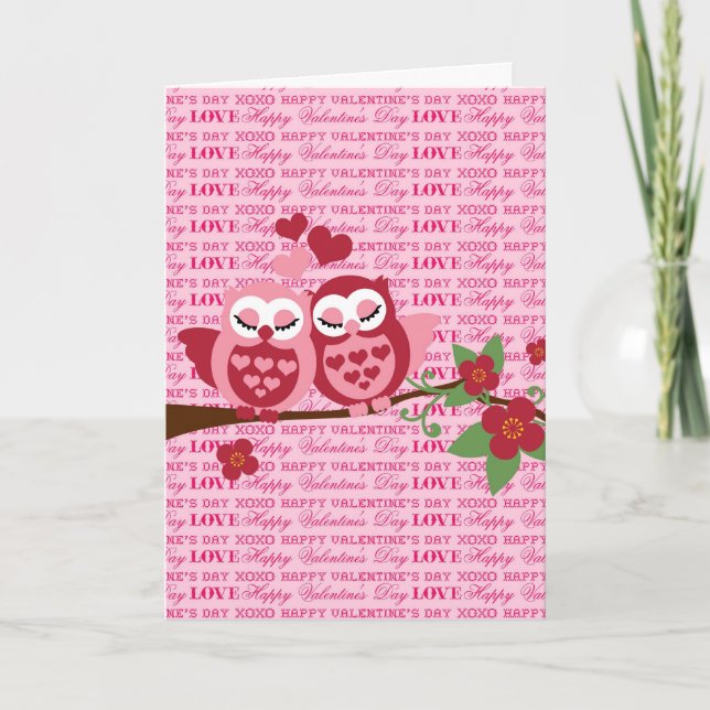 Cute Owls in Love Happy Valentine's Day Gifts Holiday Card (Front)